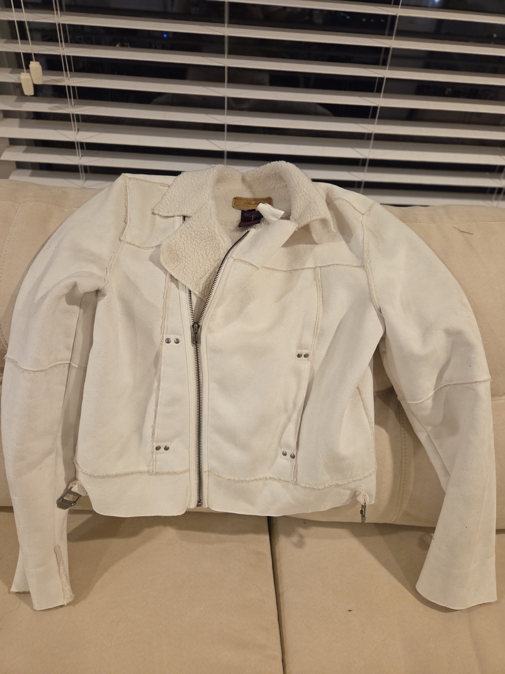 Ralph Lauren Cream Sherpa-Trim Leather Jacket